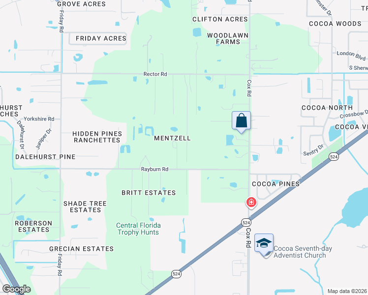 map of restaurants, bars, coffee shops, grocery stores, and more near 4200 Rayburn Road in Cocoa