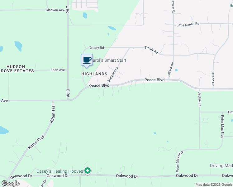 map of restaurants, bars, coffee shops, grocery stores, and more near 13322 Peace Boulevard in Spring Hill