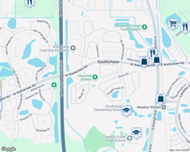 map of restaurants, bars, coffee shops, grocery stores, and more near 312 Crisan Court in Orlando