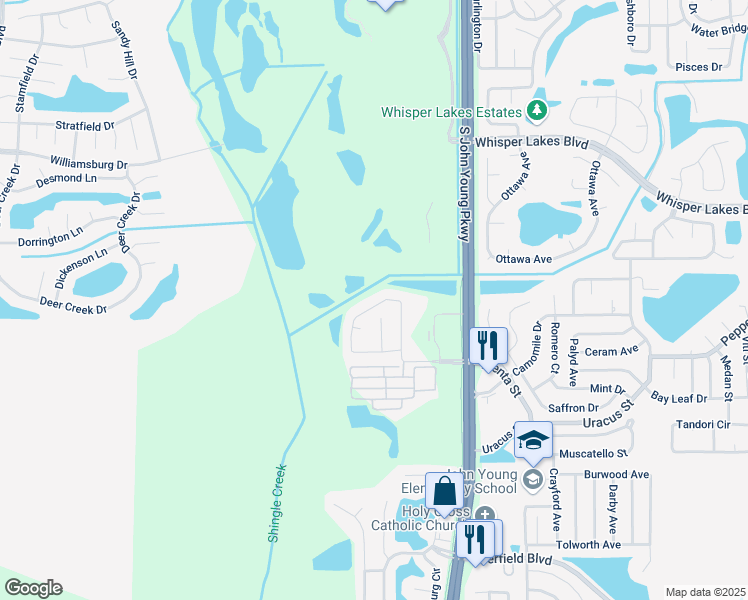 map of restaurants, bars, coffee shops, grocery stores, and more near 3129 Crystal Creek Boulevard in Orlando