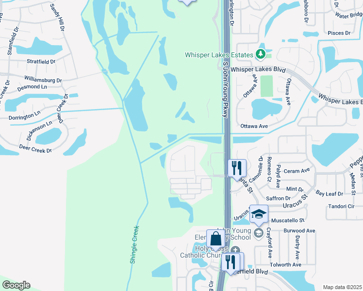 map of restaurants, bars, coffee shops, grocery stores, and more near 3129 Crystal Creek Boulevard in Orlando