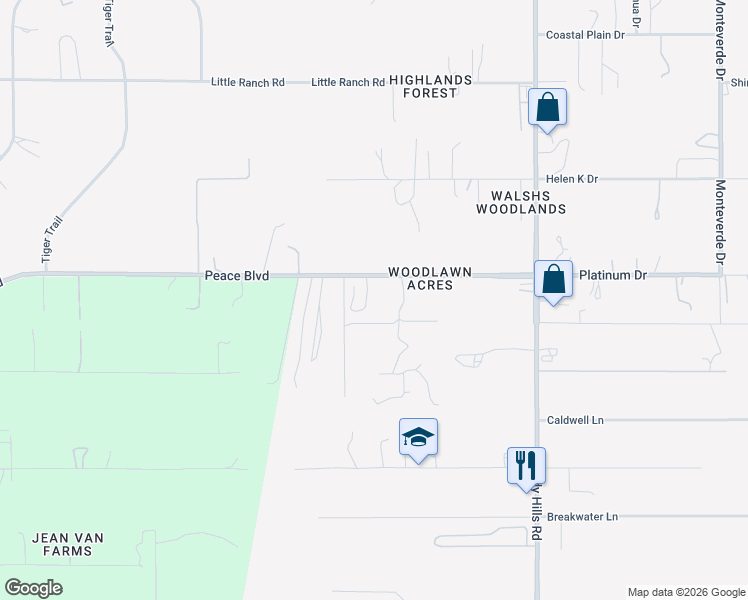 map of restaurants, bars, coffee shops, grocery stores, and more near 15542 Peace Boulevard in Spring Hill