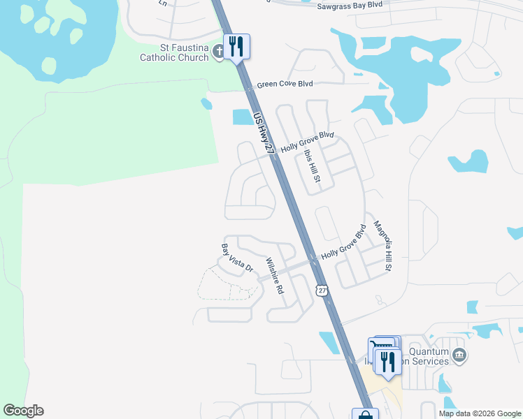 map of restaurants, bars, coffee shops, grocery stores, and more near 15517 Markham Drive in Clermont