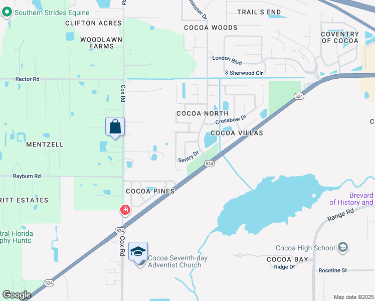 map of restaurants, bars, coffee shops, grocery stores, and more near 2207 Spring Circle in Cocoa