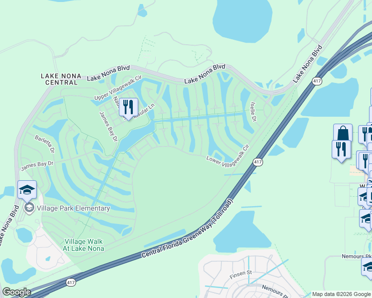 map of restaurants, bars, coffee shops, grocery stores, and more near 12079 Modena Lane in Orlando