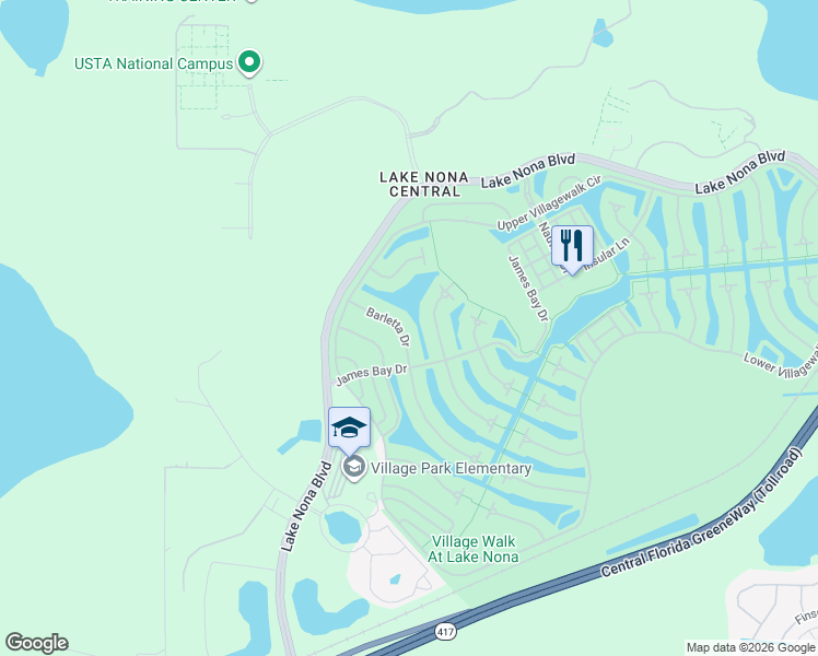 map of restaurants, bars, coffee shops, grocery stores, and more near 11827 Barletta Drive in Orlando