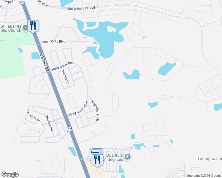 map of restaurants, bars, coffee shops, grocery stores, and more near 3040 Holly Grove Boulevard in Clermont