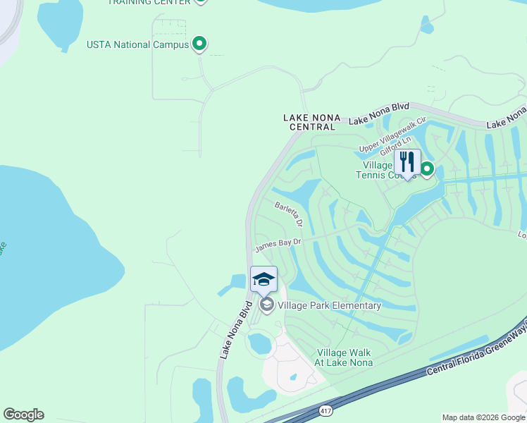 map of restaurants, bars, coffee shops, grocery stores, and more near 11807 Padua Lane in Orlando