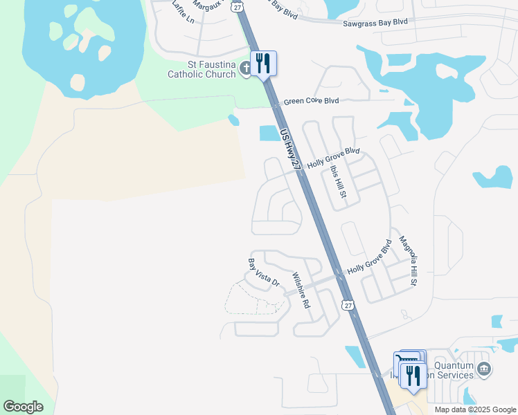 map of restaurants, bars, coffee shops, grocery stores, and more near 15320 Markham Drive in Clermont