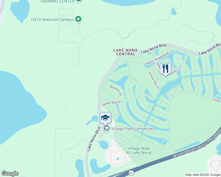 map of restaurants, bars, coffee shops, grocery stores, and more near 11754 Barletta Drive in Orlando