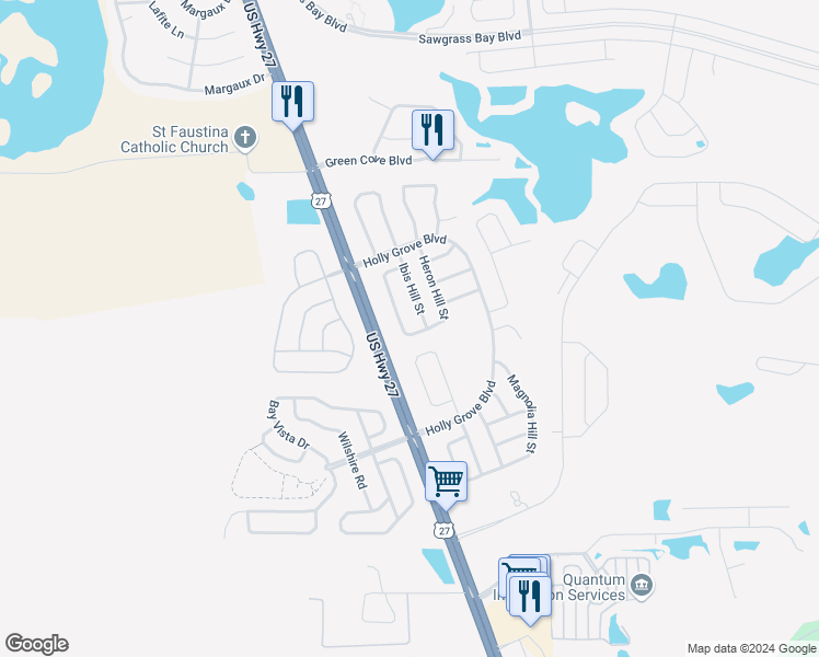 map of restaurants, bars, coffee shops, grocery stores, and more near 15817 Heron Hill Street in Clermont