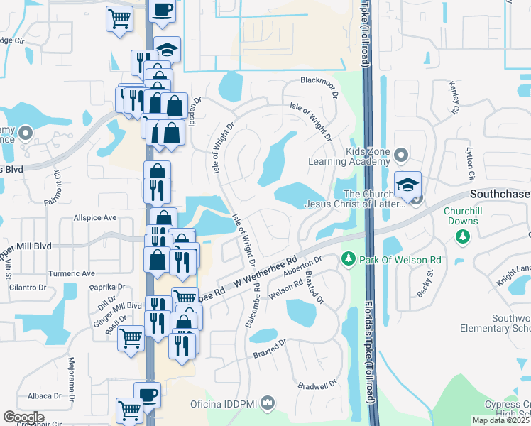 map of restaurants, bars, coffee shops, grocery stores, and more near 1879 Clacton Drive in Orlando