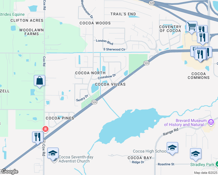 map of restaurants, bars, coffee shops, grocery stores, and more near 3713 West Malory Court in Cocoa