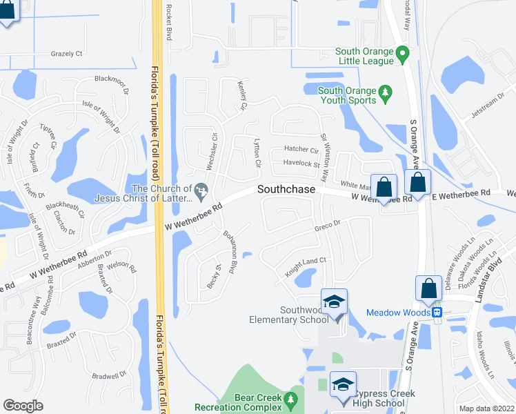 map of restaurants, bars, coffee shops, grocery stores, and more near 379 Kassik Circle in Orlando