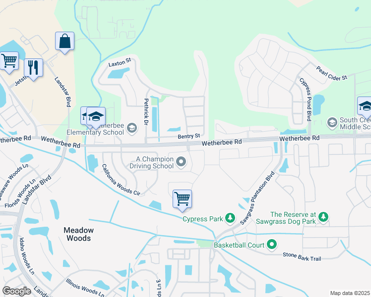 map of restaurants, bars, coffee shops, grocery stores, and more near 1800 Plumas Way in Orlando
