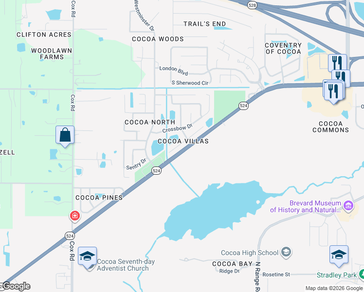 map of restaurants, bars, coffee shops, grocery stores, and more near 3711 West Malory Court in Cocoa