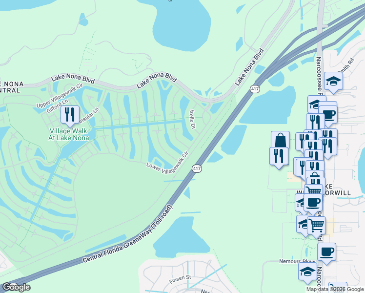 map of restaurants, bars, coffee shops, grocery stores, and more near 12086 Jewel Fish Lane in Orlando