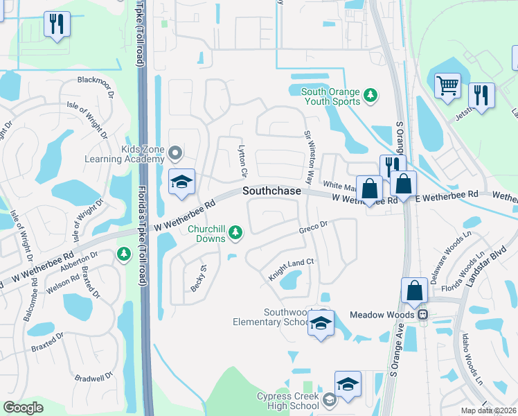map of restaurants, bars, coffee shops, grocery stores, and more near 12219 Lepera Court in Orlando
