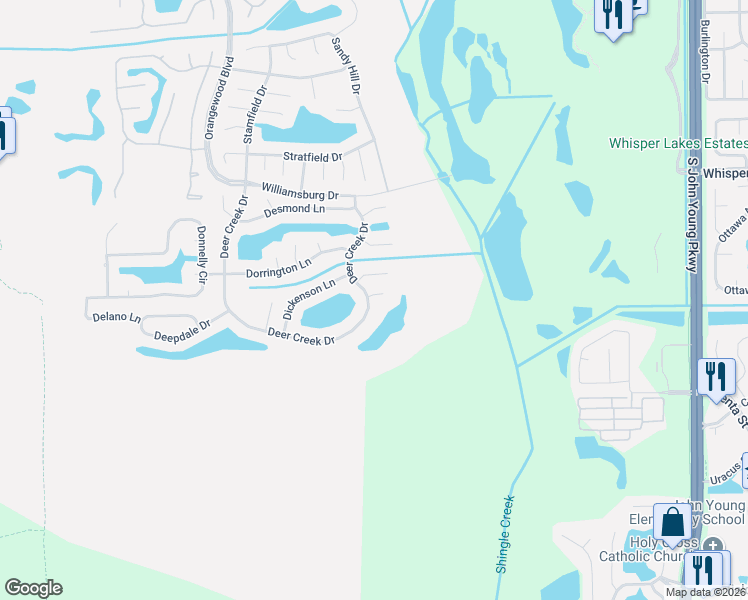 map of restaurants, bars, coffee shops, grocery stores, and more near 5185 Deer Creek Drive in Orlando