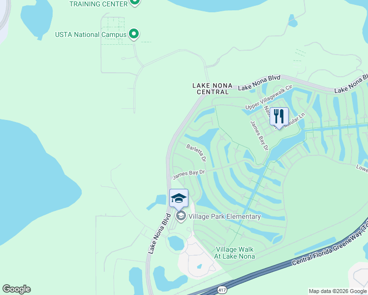 map of restaurants, bars, coffee shops, grocery stores, and more near 11754 Barletta Drive in Orlando