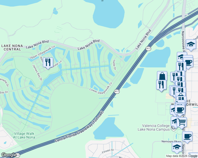 map of restaurants, bars, coffee shops, grocery stores, and more near 11999 Kajetan Lane in Orlando