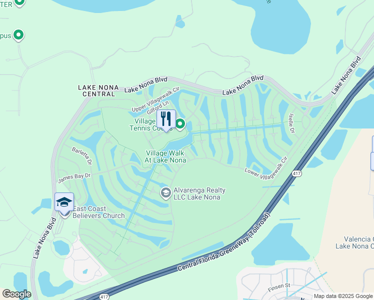 map of restaurants, bars, coffee shops, grocery stores, and more near 12010 Ginkgo Drive in Orlando
