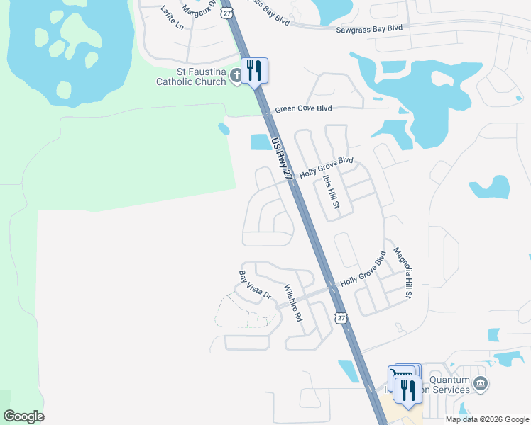 map of restaurants, bars, coffee shops, grocery stores, and more near 3114 Effingham Drive in Clermont