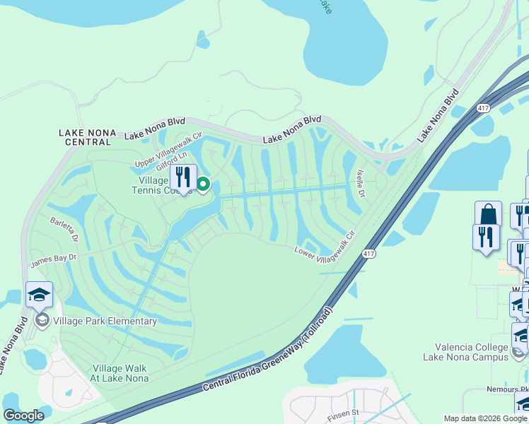 map of restaurants, bars, coffee shops, grocery stores, and more near 11975 Modena Lane in Orlando
