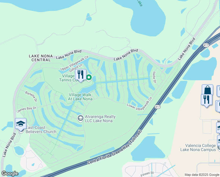 map of restaurants, bars, coffee shops, grocery stores, and more near 11940 Modena Lane in Orlando