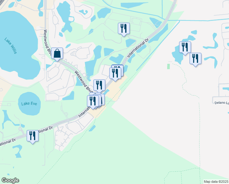 map of restaurants, bars, coffee shops, grocery stores, and more near 11701 International Drive in Orlando