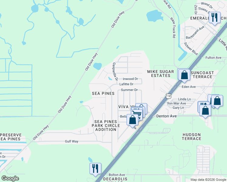 map of restaurants, bars, coffee shops, grocery stores, and more near 8504 Lafitte Drive in Hudson