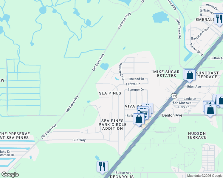 map of restaurants, bars, coffee shops, grocery stores, and more near 16231 Sea Pines Drive in Hudson