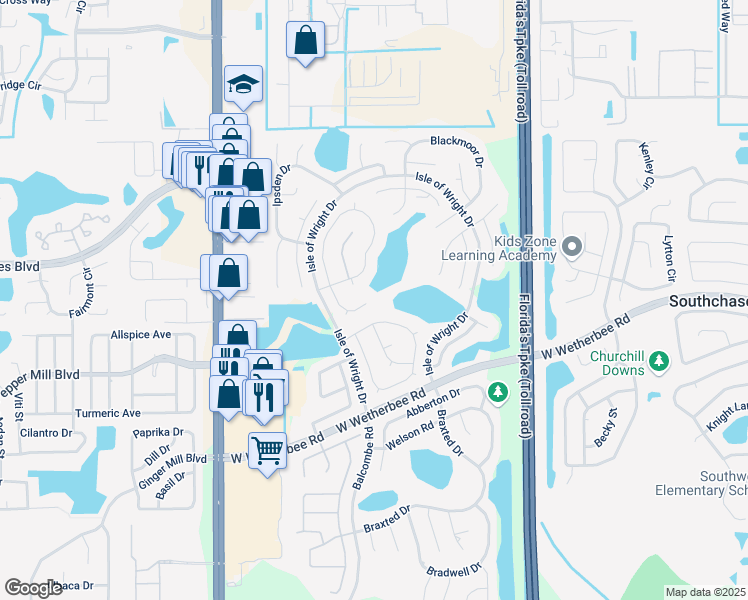 map of restaurants, bars, coffee shops, grocery stores, and more near 11972 Frieth Drive in Orlando
