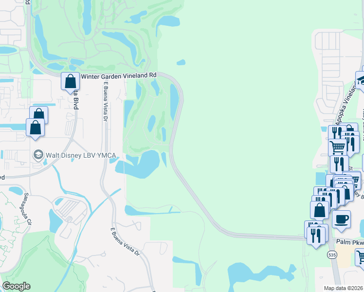 map of restaurants, bars, coffee shops, grocery stores, and more near 11823-11859 Winter Garden Vineland Road in Orlando