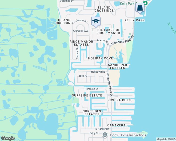 map of restaurants, bars, coffee shops, grocery stores, and more near 1345 Girard Boulevard in Merritt Island