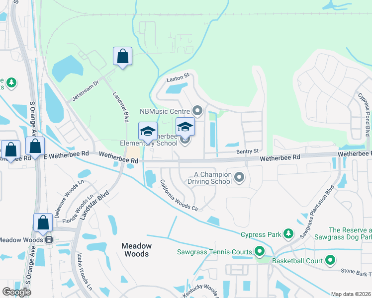 map of restaurants, bars, coffee shops, grocery stores, and more near in Orlando
