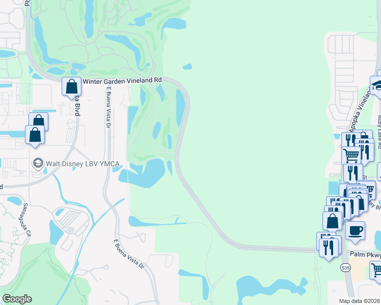 map of restaurants, bars, coffee shops, grocery stores, and more near 11823-11859 Winter Garden Vineland Road in Orlando
