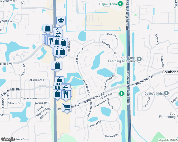 map of restaurants, bars, coffee shops, grocery stores, and more near 11959 Frieth Drive in Orlando