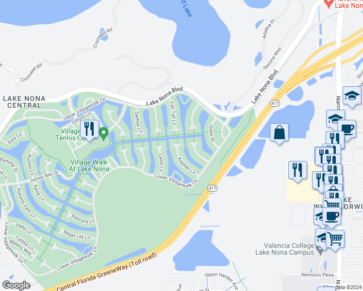 map of restaurants, bars, coffee shops, grocery stores, and more near 11939 Kajetan Lane in Orlando