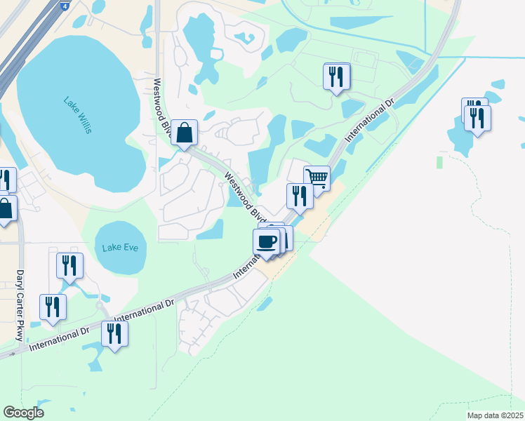 map of restaurants, bars, coffee shops, grocery stores, and more near 6824 Tanglewood Bay Drive in Orlando