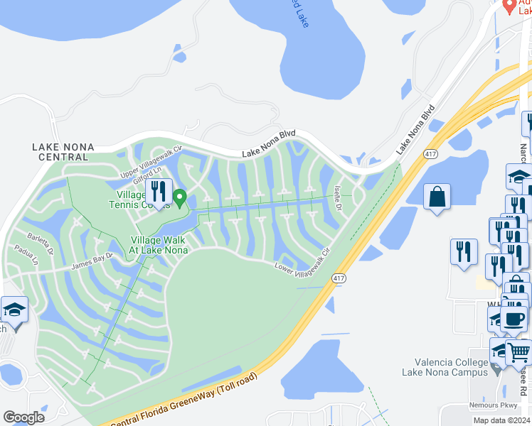 map of restaurants, bars, coffee shops, grocery stores, and more near 11931 Lazio Lane in Orlando