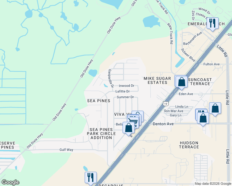 map of restaurants, bars, coffee shops, grocery stores, and more near 8514 Lafitte Drive in Hudson