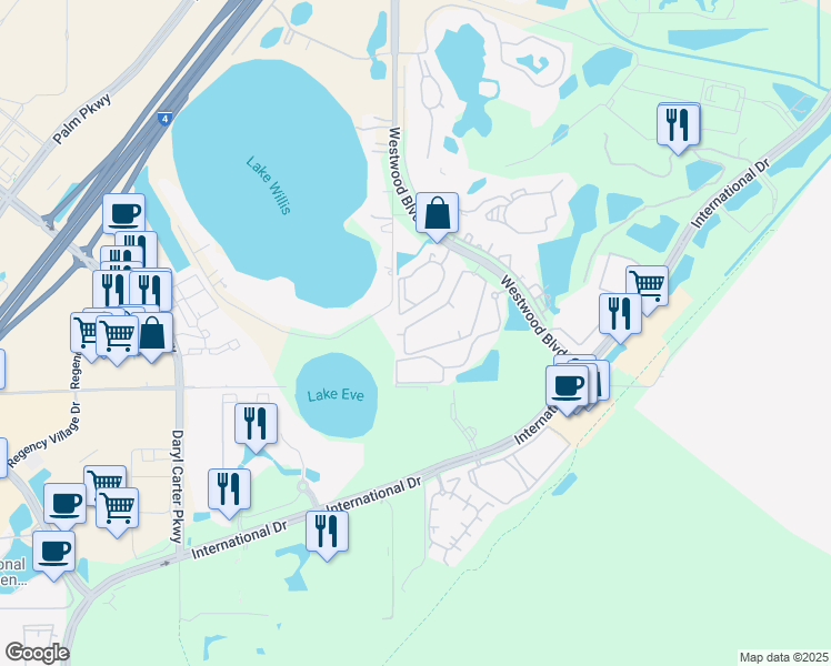 map of restaurants, bars, coffee shops, grocery stores, and more near 11088 Grande Pines Circle in Orlando