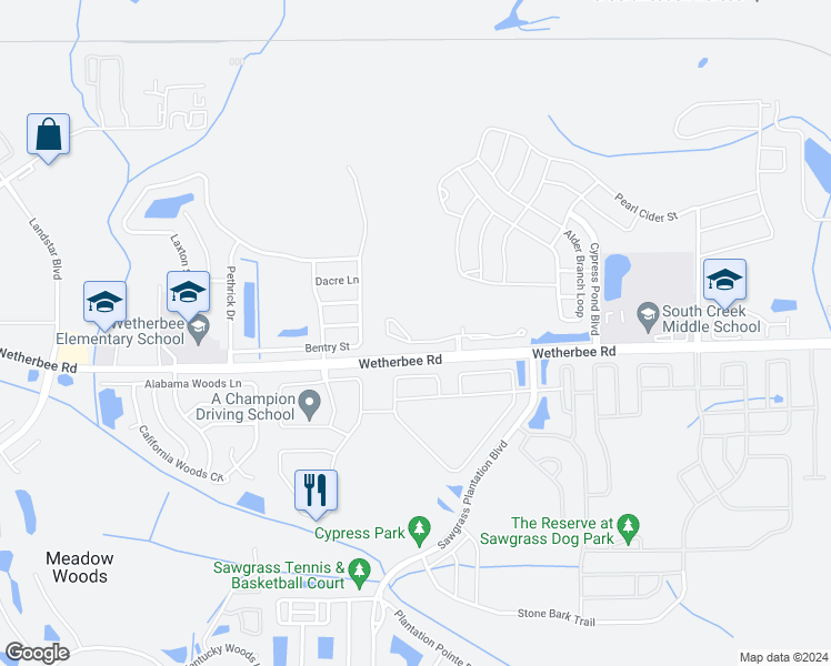 map of restaurants, bars, coffee shops, grocery stores, and more near 2265 Sedge Grass Way in Orlando