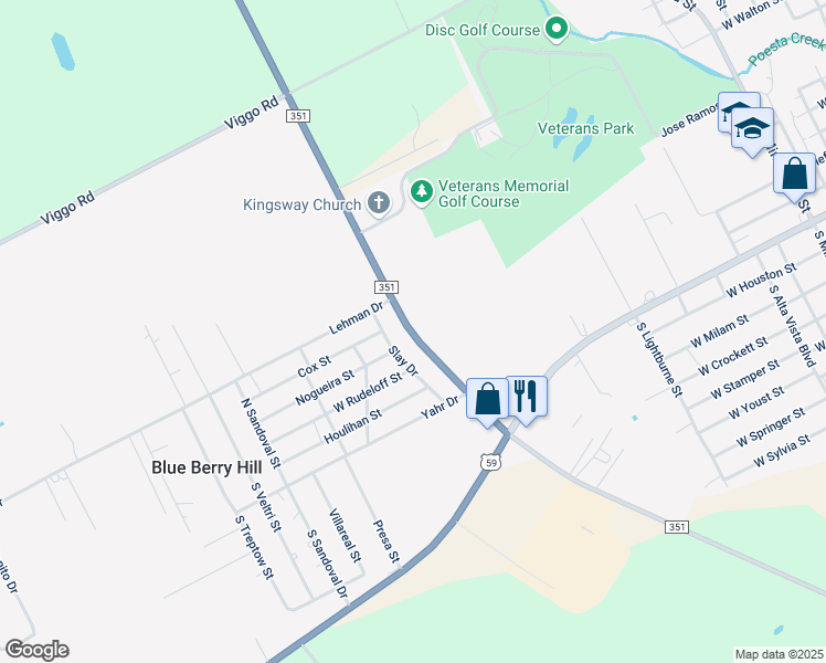 map of restaurants, bars, coffee shops, grocery stores, and more near 1654 Farm to Market Road 351 in Beeville