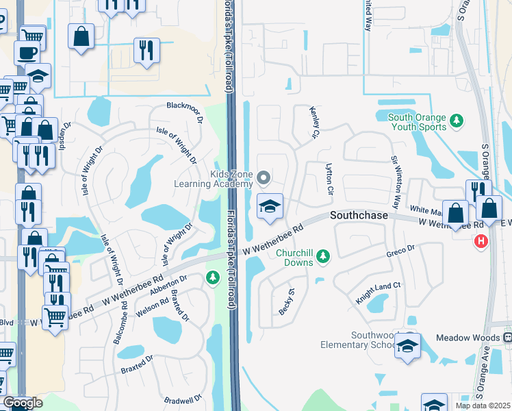 map of restaurants, bars, coffee shops, grocery stores, and more near 11839 Lewis Green Way in Orlando