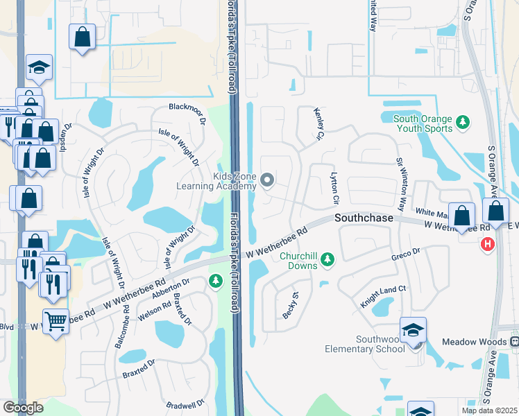 map of restaurants, bars, coffee shops, grocery stores, and more near 11839 Lewis Green Way in Orlando