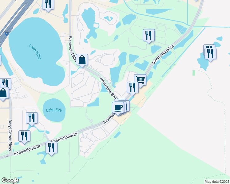 map of restaurants, bars, coffee shops, grocery stores, and more near 6825 Tanglewood Bay Drive in Orlando