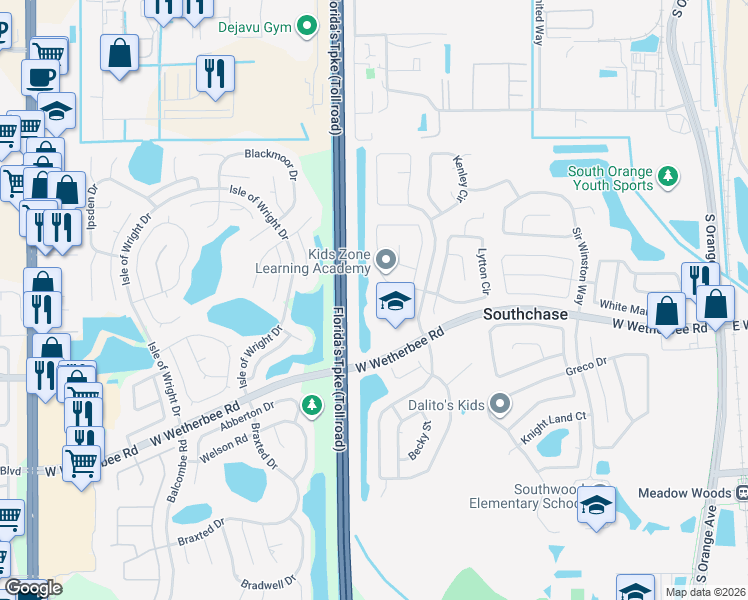 map of restaurants, bars, coffee shops, grocery stores, and more near 11839 Lewis Green Way in Orlando