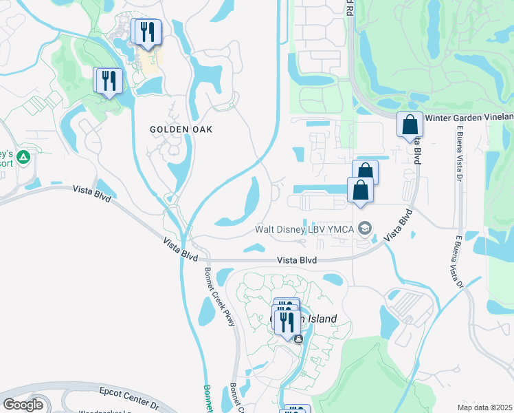 map of restaurants, bars, coffee shops, grocery stores, and more near 10414 Los Feliz Drive in Orlando